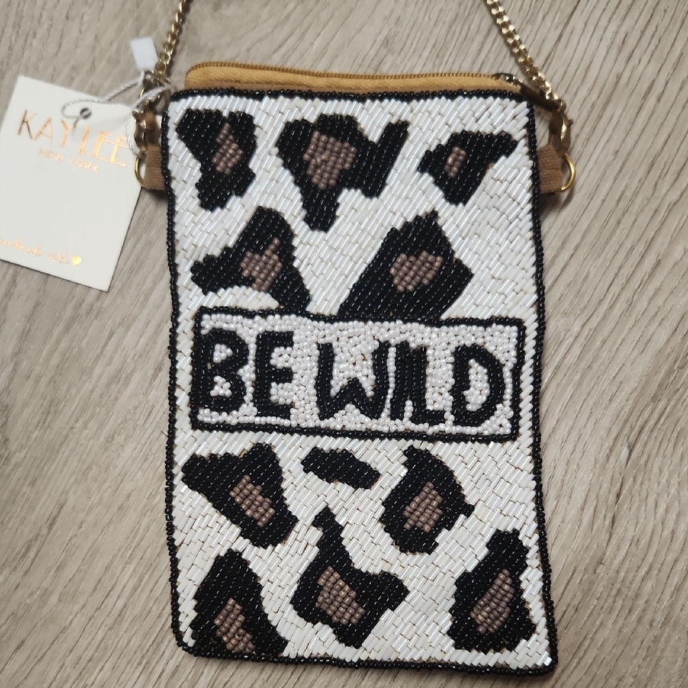 Kaytee Be Wild Beaded Clutch - White, Black, and Brown